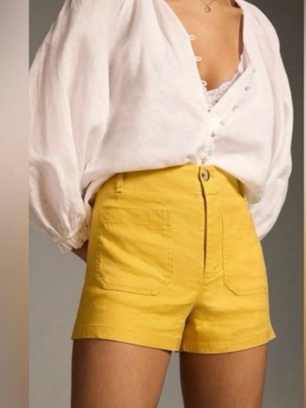 Anthropologie Maeve The Colette Shorts Linen Blend in Lemon, Size 32, NWT